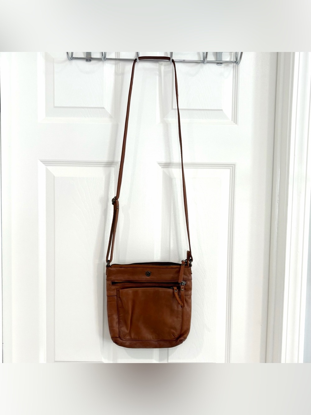 Cochoa Tan Leather Multi-Zipper Small Crossbody Purse Shoulder Bag Travel